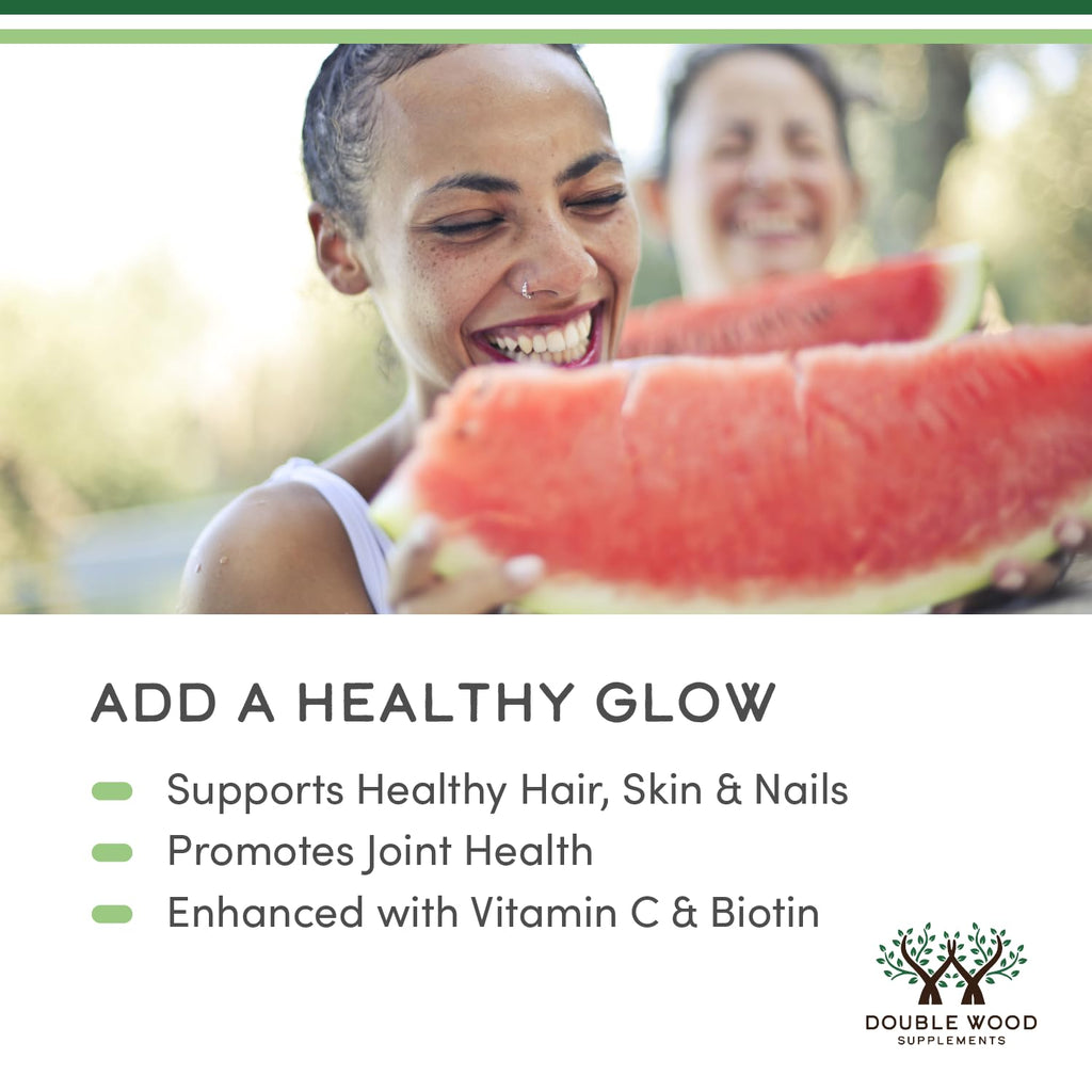 Double Wood Premium Liquid Collagen 2500mg + Biotin - 32 Servings (Grass-Fed, Sugar Free Pear)