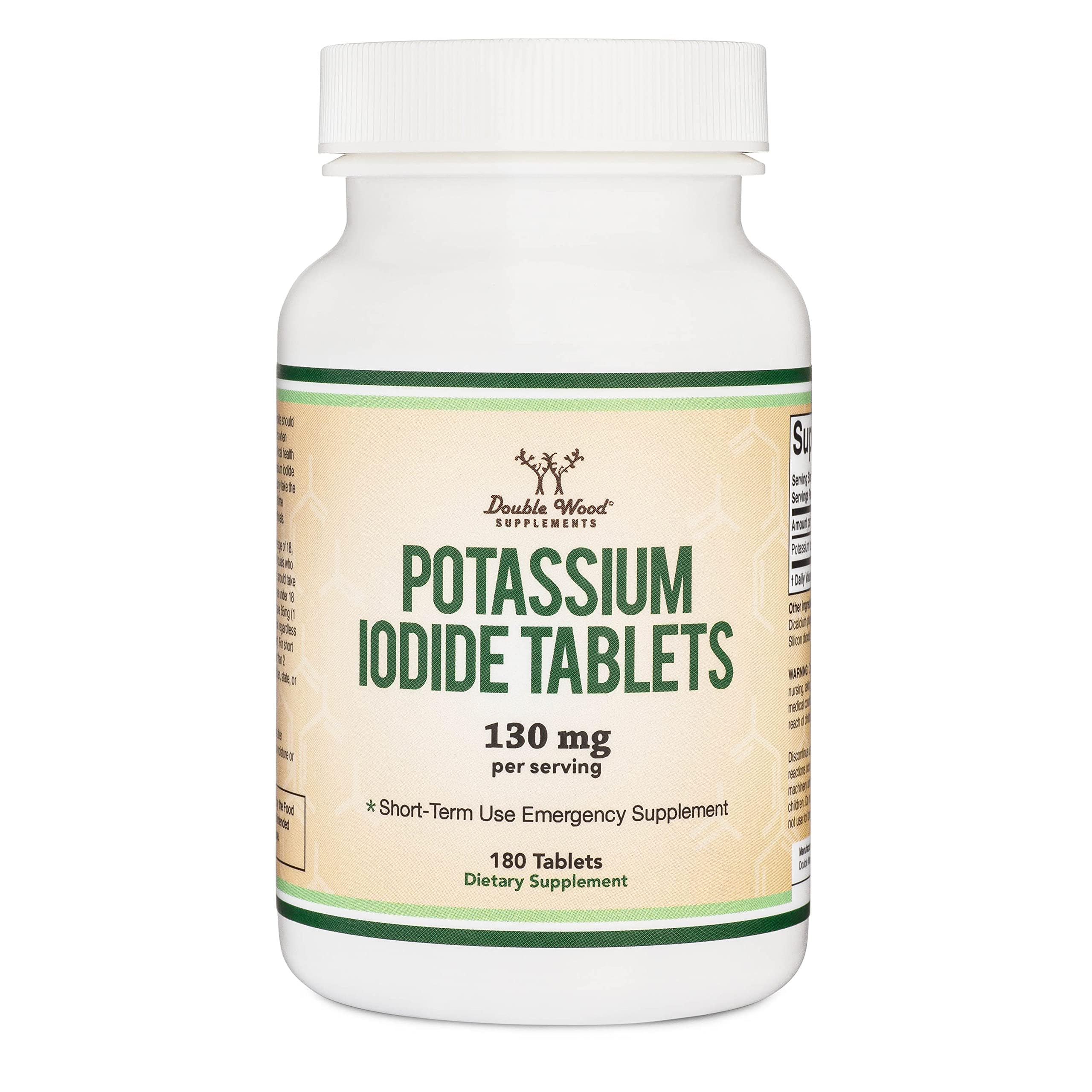 Potassium Iodide 130mg Tablets | 180 Count, 3-Month Emergency Supply | Double Wood (Pack of 2)