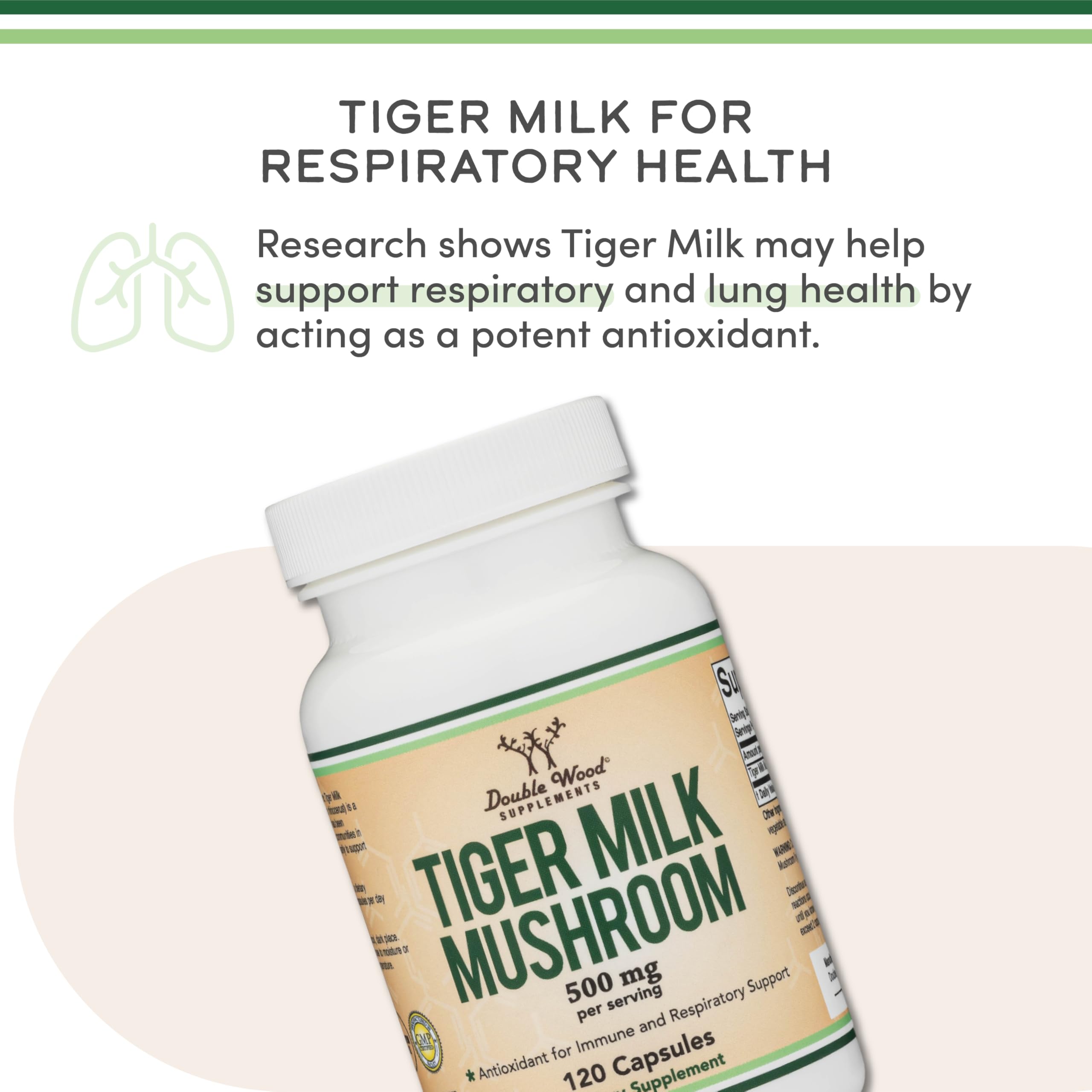 Double Wood Tigers Milk Mushroom 500mg – 120 Capsules | Respiratory & Lung Health