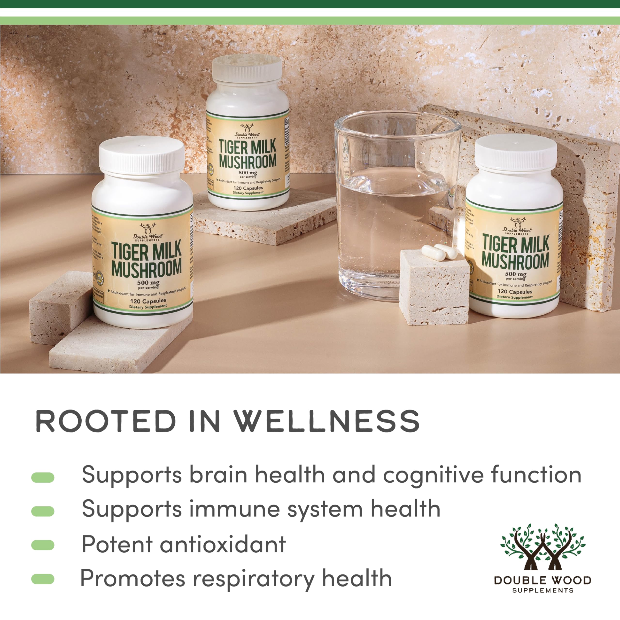 Double Wood Tigers Milk Mushroom 500mg – 120 Capsules | Respiratory & Lung Health