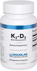 Douglas Laboratories K2-D3 with Astaxanthin - Vitamin D3 (2500 IU) + MK-7 (180 mcg) + Astaxanthin - 30 Vegetarian Capsules