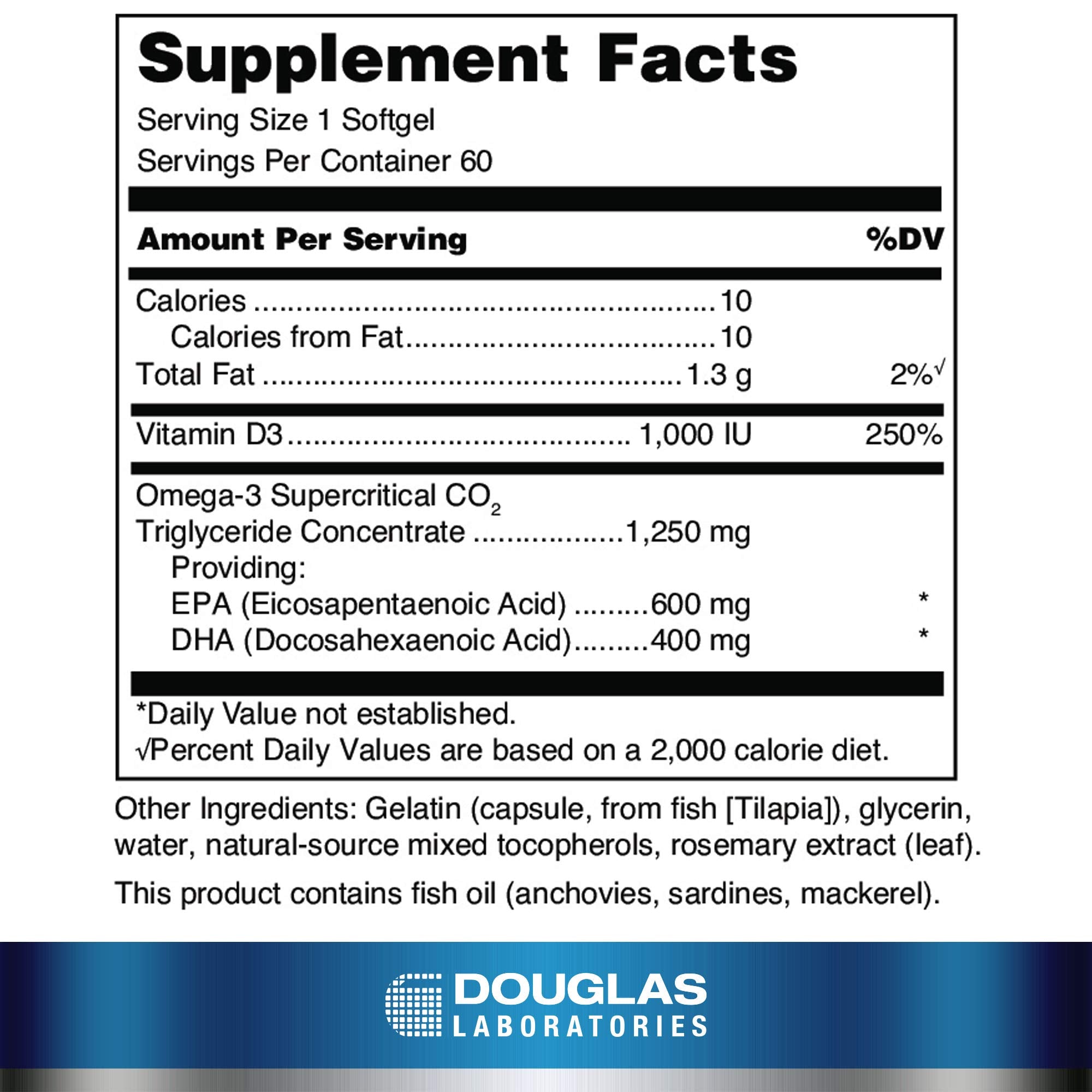 Douglas Laboratories QUELL Fish Oil EPA/DHA Plus D | 3:2 EPA:DHA Ratio | 1,000 IU Vitamin D3 | 60 Softgels