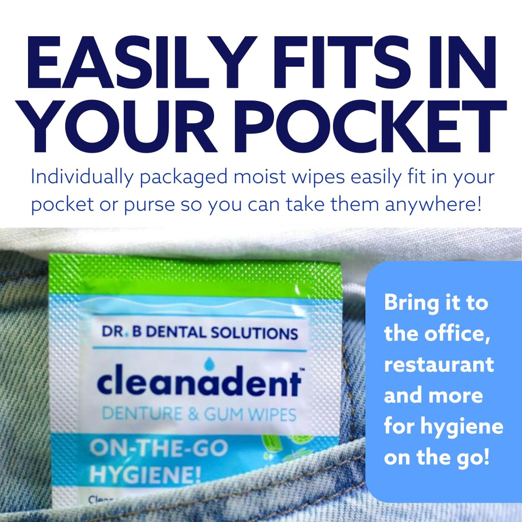 Dr. B Dental Solutions Cleanadent Wipes – Denture Cleaning Wipes, Refreshes Gums, No Artificial Colors/Flavors – 60 Count