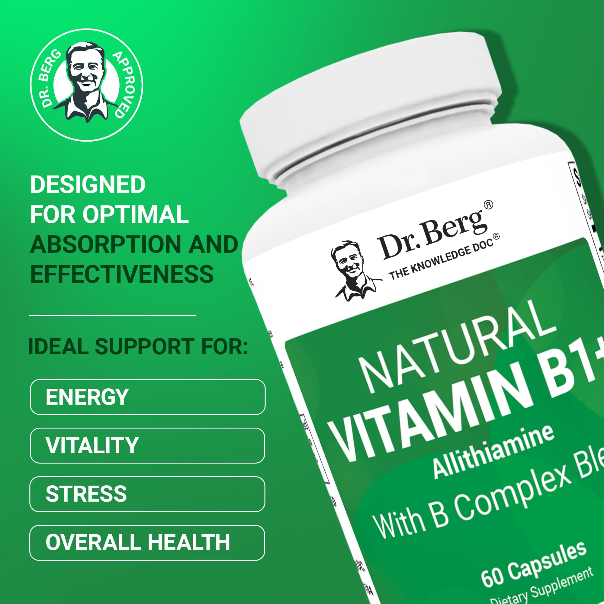 Dr. Berg Allithiamine B1 B6 B12 Complex – Natural Vitamin B1 Supplement (60 Capsules)