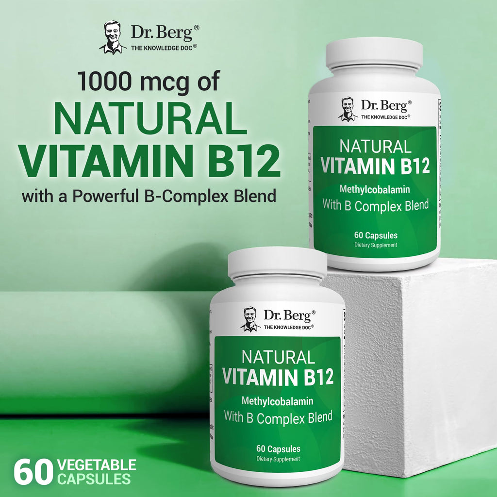 Dr. Berg Vitamin B12 1000 mcg with B Complex | Methylcobalamin for Energy, Nerve Health & Cognitive Function | 60 Capsules