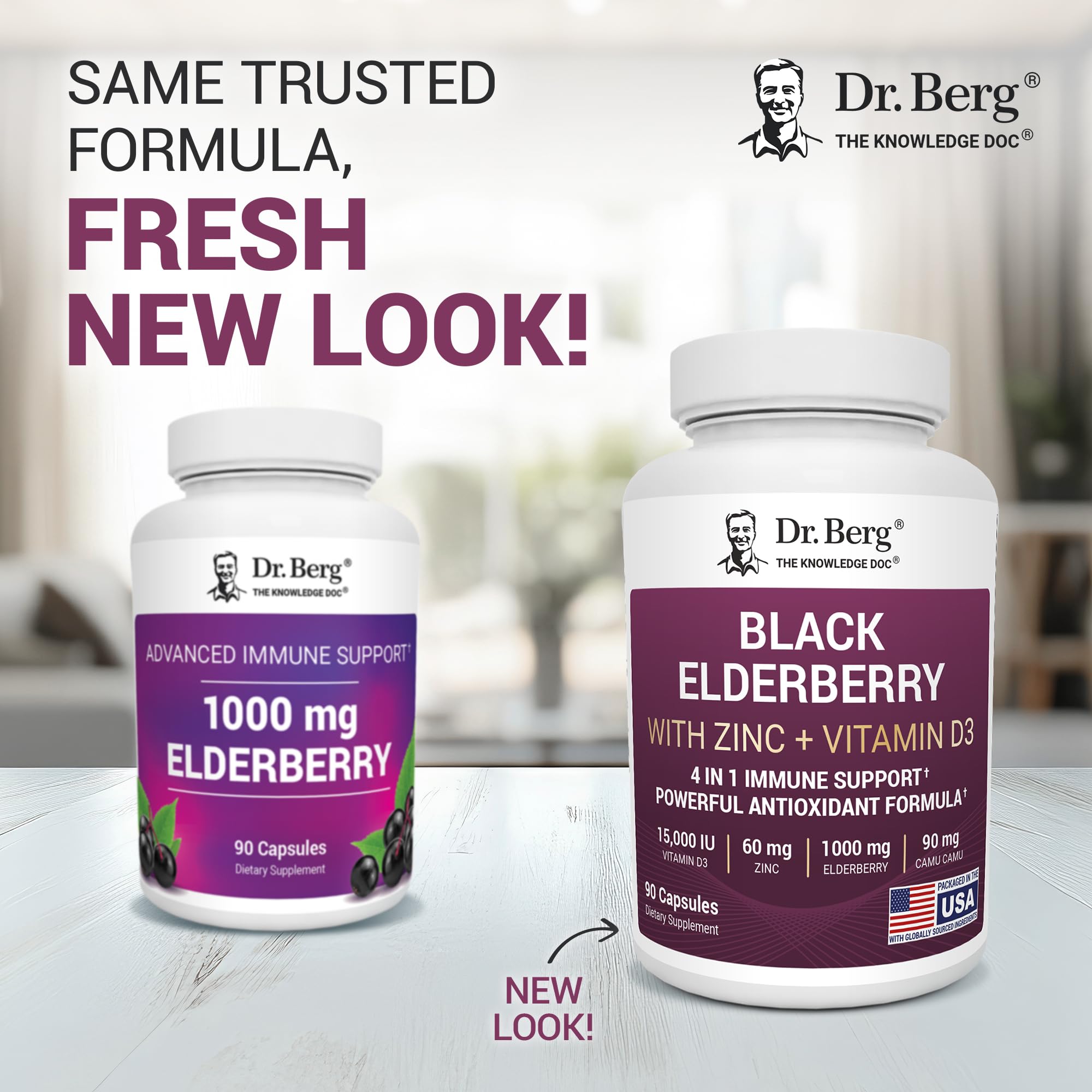 Dr. Berg Black Elderberry Capsules (4-in-1) with 15,000 IU Vitamin D, 60 mg Zinc & 90 mg Camu Camu – Advanced Immune Support, 90 Capsules