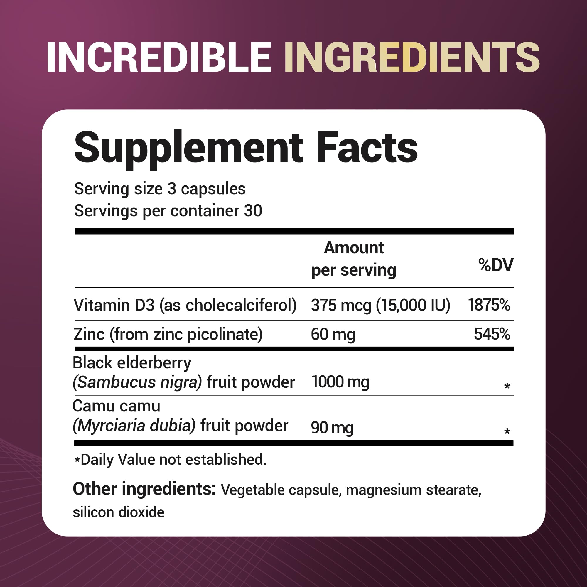 Dr. Berg Black Elderberry Capsules (4-in-1) with 15,000 IU Vitamin D, 60 mg Zinc & 90 mg Camu Camu – Advanced Immune Support, 90 Capsules