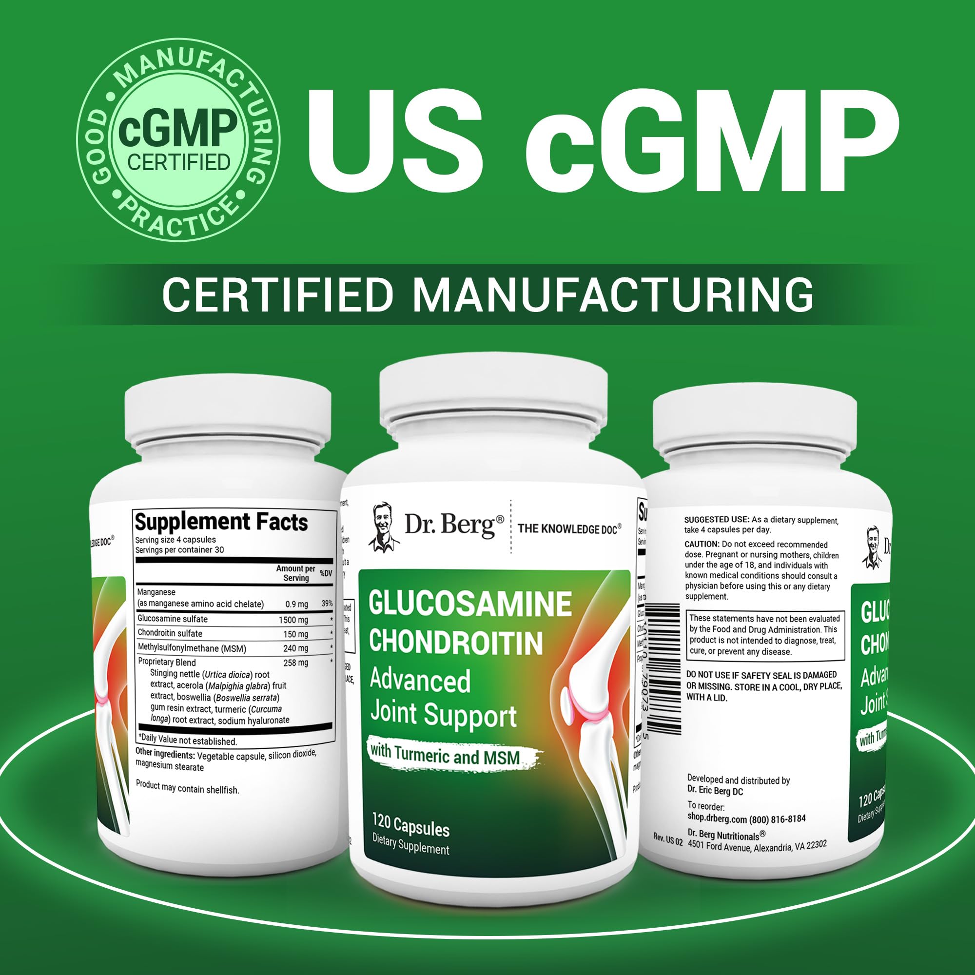Dr. Berg Glucosamine Chondroitin MSM Turmeric & Boswellia – Advanced Joint Support with 1500 mg Glucosamine Sulfate (120 Capsules)