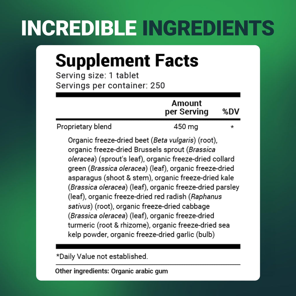 Dr Berg Nutritionals Greens Superfood Tablets – 11 Phytonutrient Cruciferous Veg, 250 Tablets