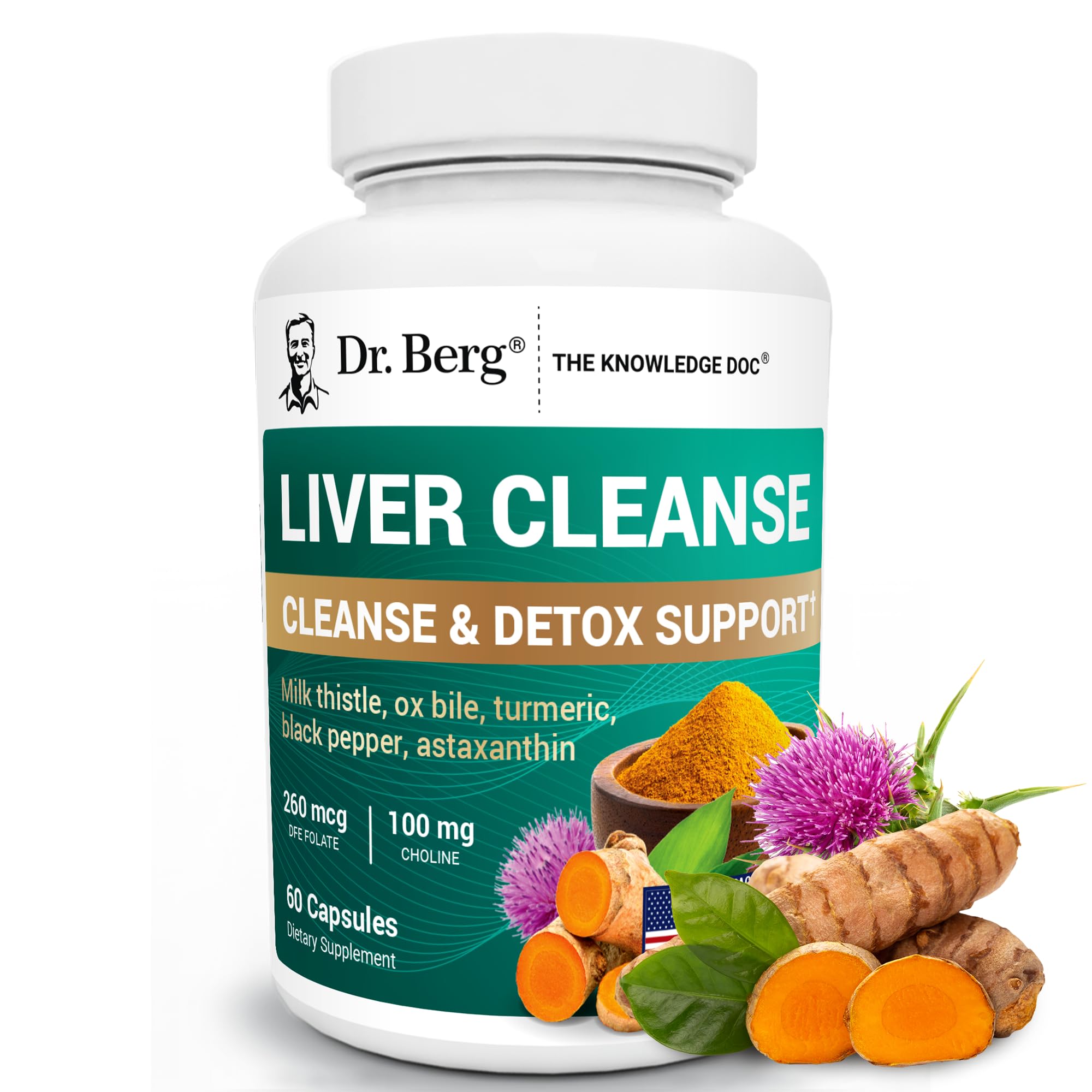 Dr. Berg Liver Cleanse Detox Capsules – Milk Thistle, Ox Bile & Folate | 60 Capsules | Liver Support