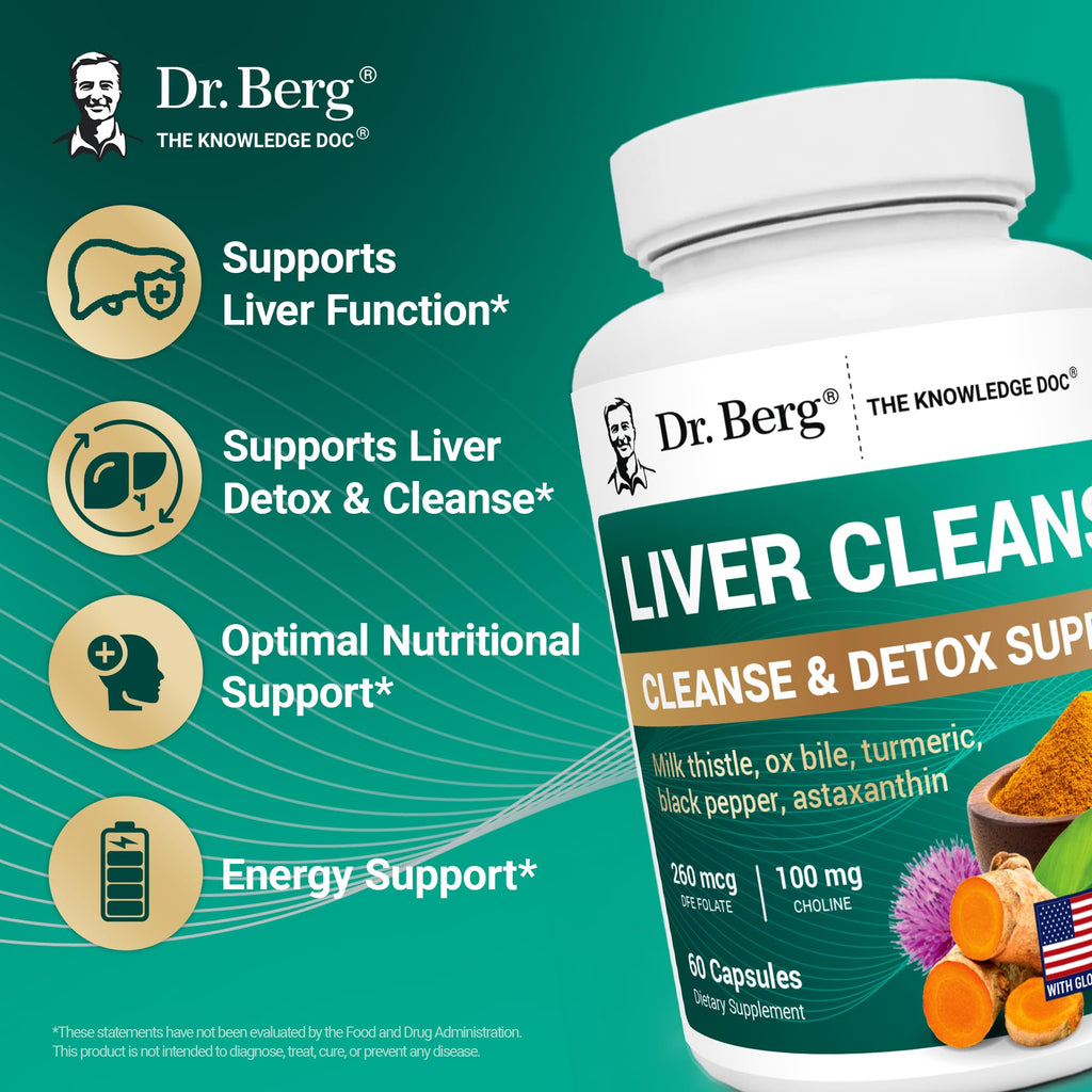 Dr. Berg Liver Cleanse Detox Capsules – Milk Thistle, Ox Bile & Folate | 60 Capsules | Liver Support