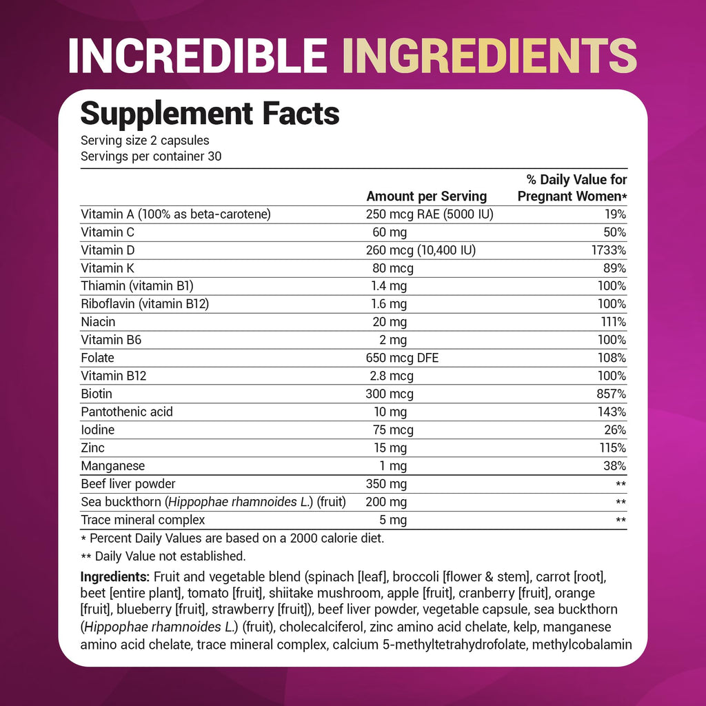 Dr. Berg Natural Prenatal Vitamins for Women – Folate, Omegas & 11 Superfoods | 60 Capsules