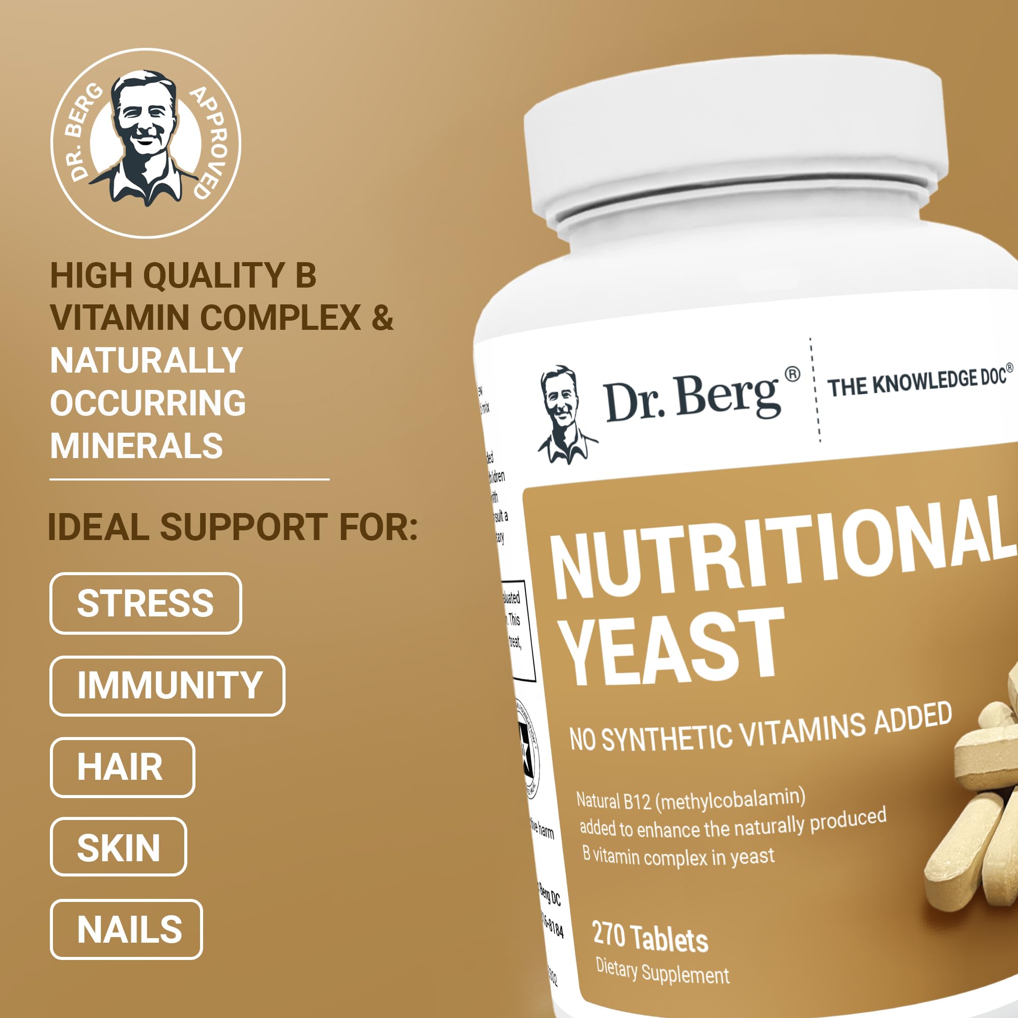 Dr. Berg Yeast Tablets – 8 B Vitamins, Vanilla Flavor, 270 Vegan Tablets