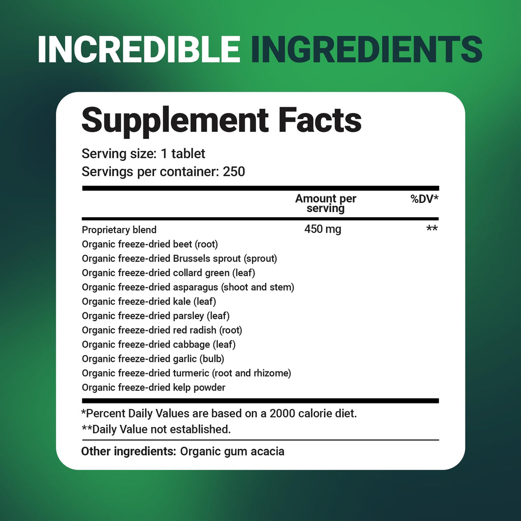 Dr Berg Nutritionals Greens Superfood Tablets – 11 Phytonutrient Cruciferous Veg, 250 Tablets