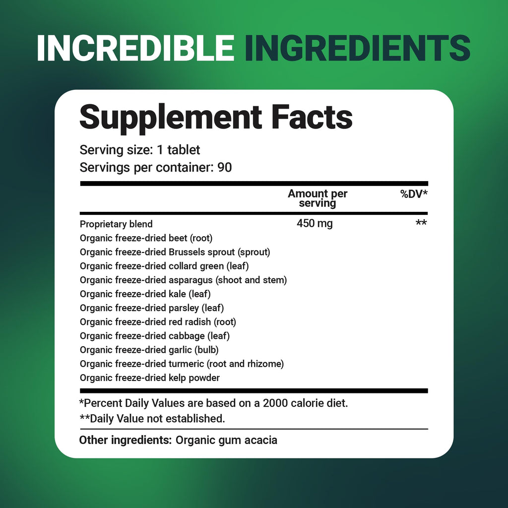 Dr. Berg's Greens Superfood – Cruciferous Veggie Tablets (90 Count)
