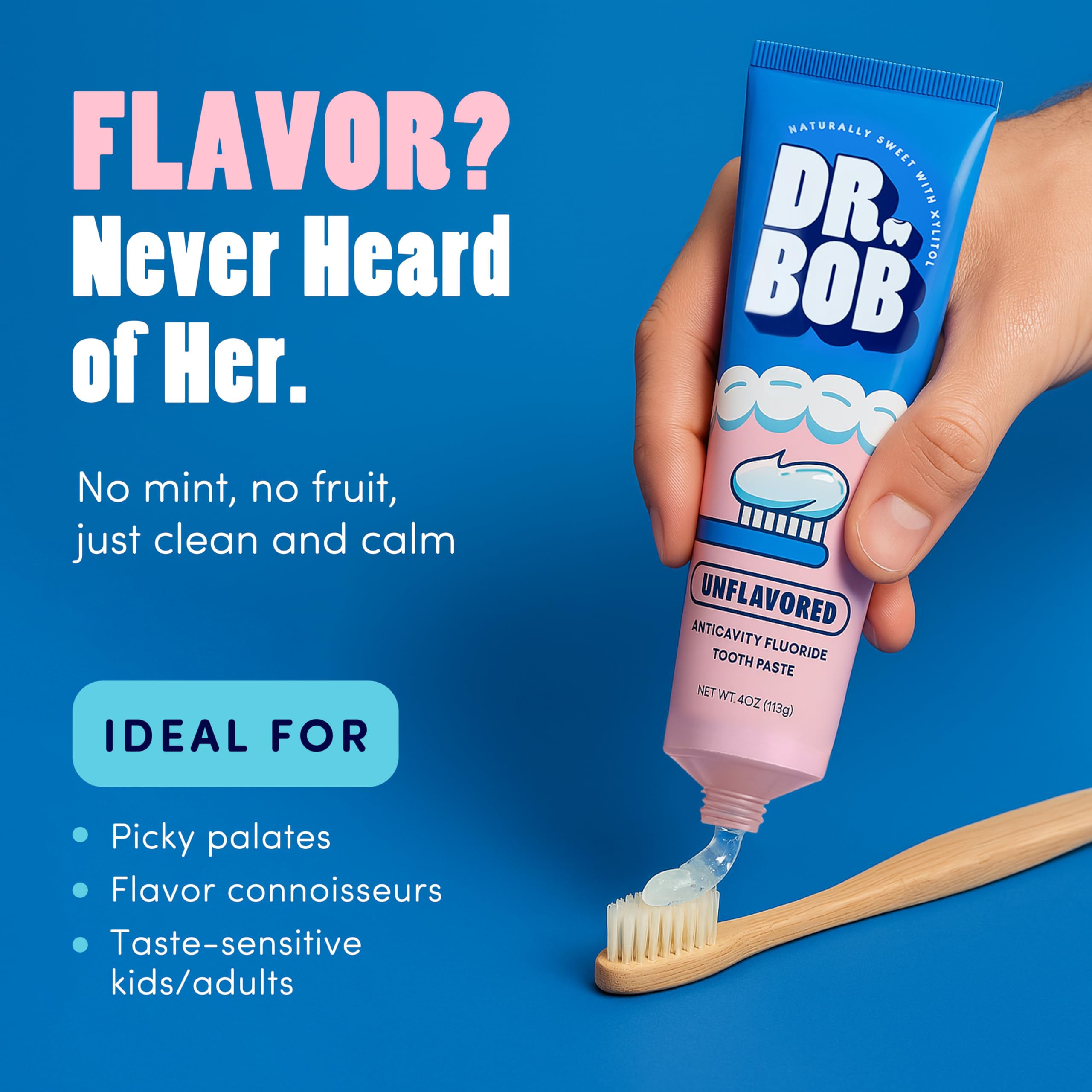 Dr. Bob Unflavored Fluoride Toothpaste for Kids - SLS-Free, Xylitol, Dentist-Recommended