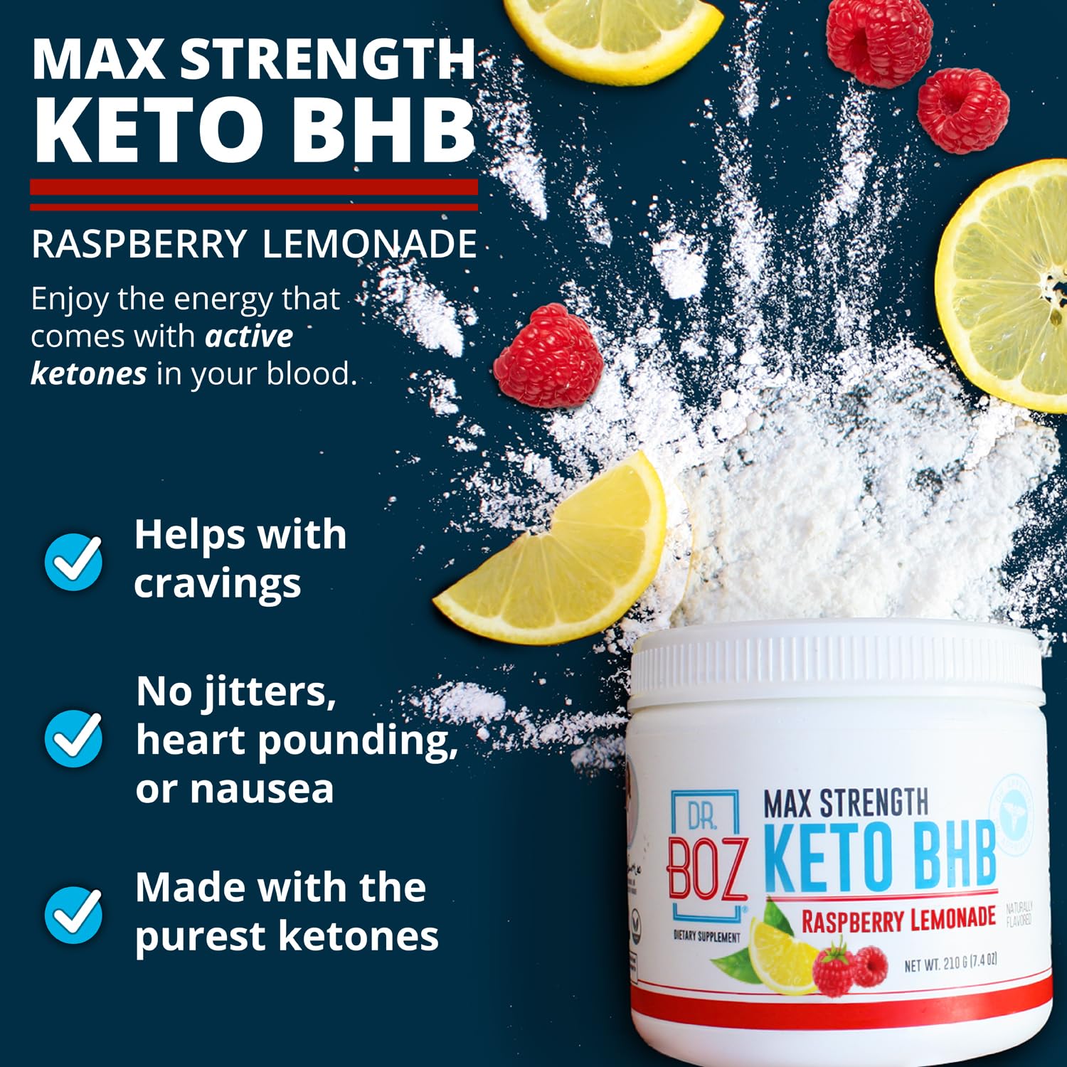 Dr. Boz Keto BHB Powder Raspberry Lemonade 20 Servings – Energy & Cravings Support