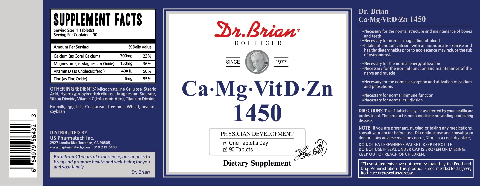 Dr. Brian Calcium Supplement – Bone & Teeth Health, Non-GMO, 90 Tablets