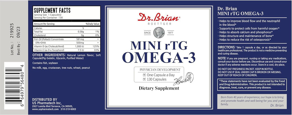 Dr. Brian Fish Oil Supplement 130 Softgels | Highly Absorbed rTG Omega-3 with EPA/DHA
