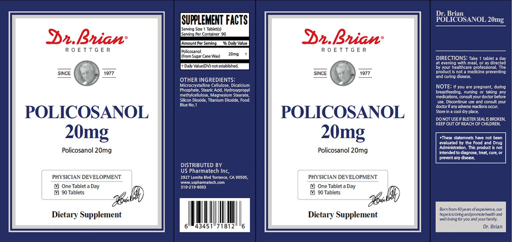 Dr. Brian Policosanol 20mg | 90 Policosanol Tablets for Heart Health Support | Non-GMO, Vegan, Gluten Free, Dairy Free
