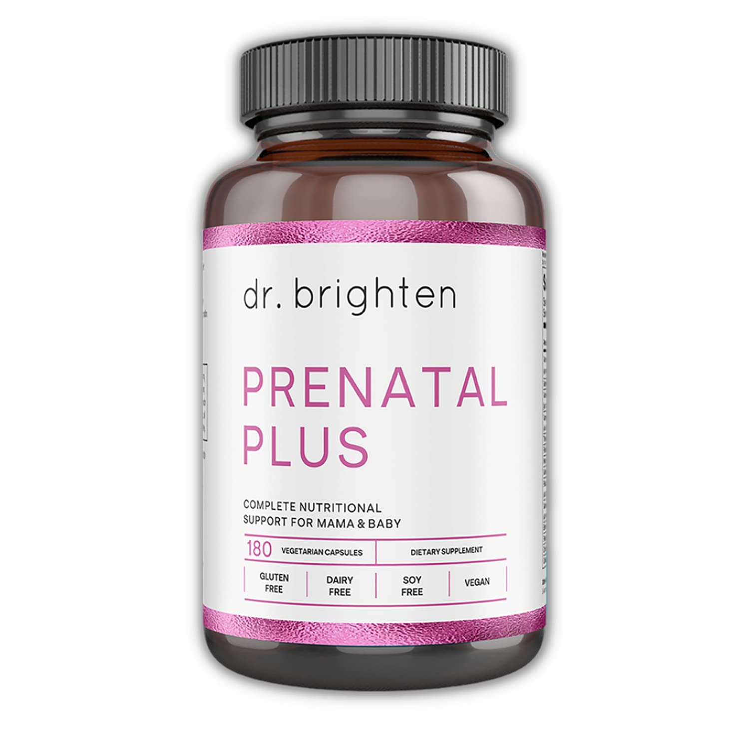 Dr. Brighten Prenatal Plus - Women's Formulation, Active B Vitamins, Minerals, Antioxidants for Pregnant or Nursing Mothers, Non-GMO Vegan, No Gluten, No Soy - 180 Capsules