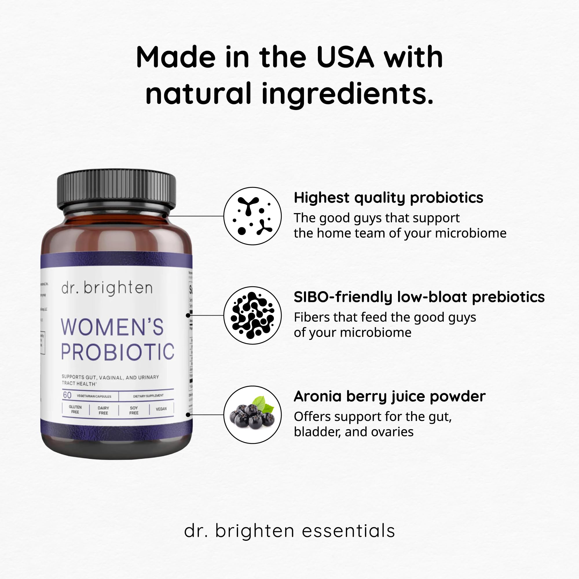 Dr. Brighten Women’s Probiotic – Probiotics, Prebiotics, Antioxidants & Sunfiber | 60 Capsules