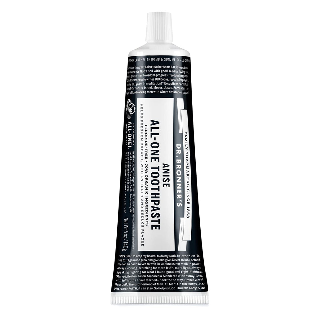 Dr. Bronner's All-One Toothpaste (Anise, 5 oz) - 70% Organic Ingredients, Fluoride-Free, SLS-Free, Vegan