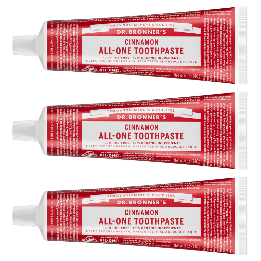 Dr. Bronner’s All-One Toothpaste – Cinnamon, 5 oz, 3-Pack | Fluoride-Free, 70% Organic & Natural