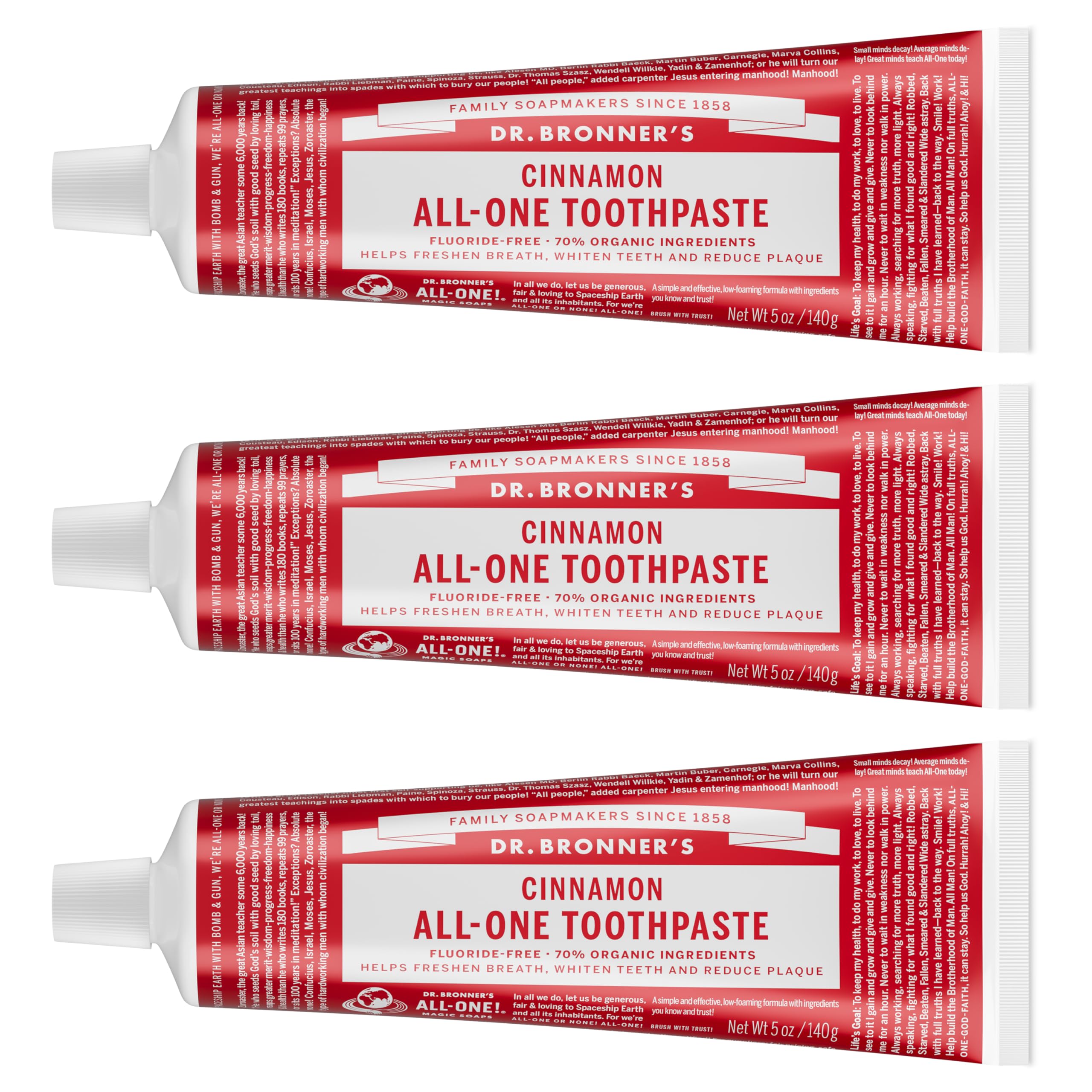 Dr. Bronner’s All-One Toothpaste – Cinnamon, 5 oz, 3-Pack | Fluoride-Free, 70% Organic & Natural