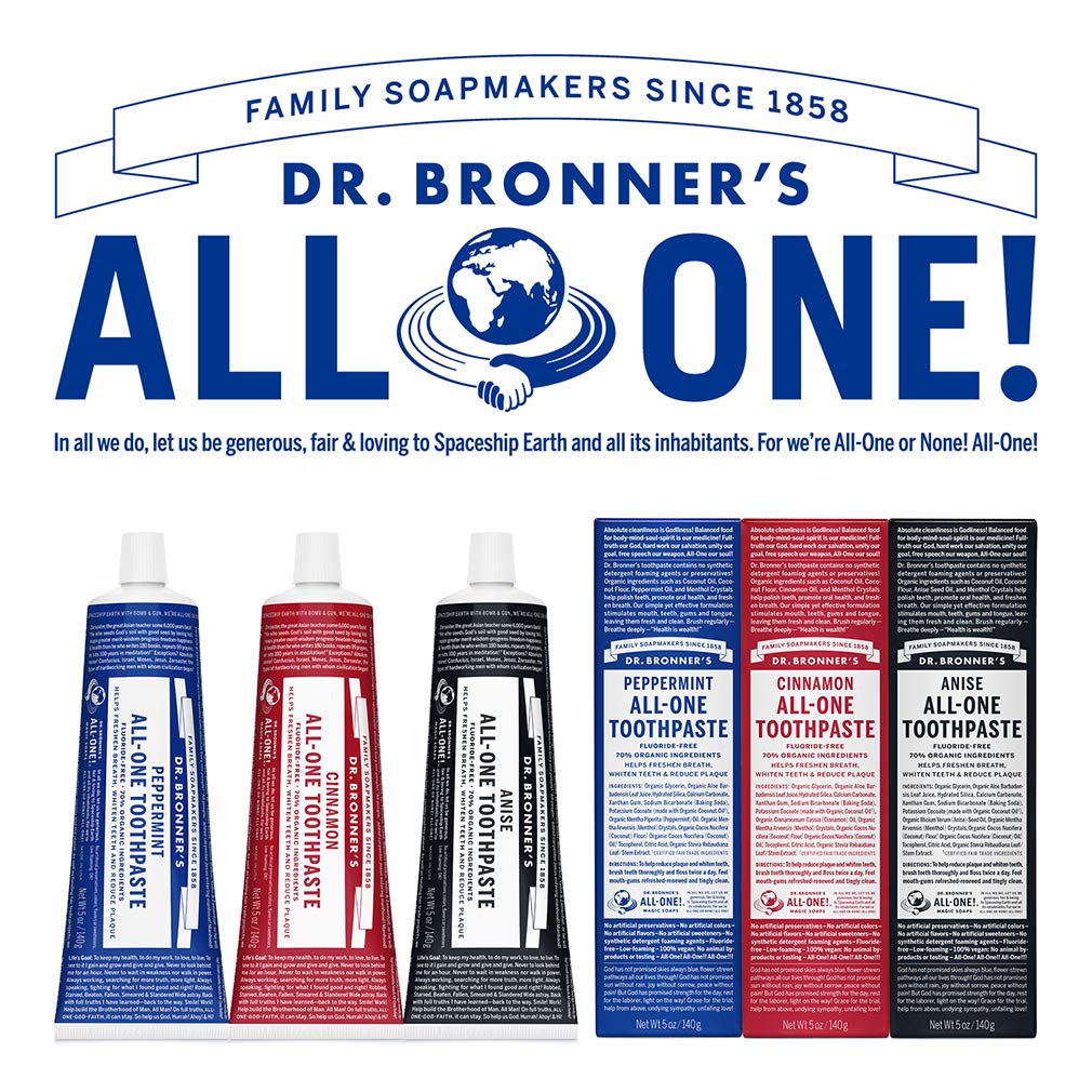 Dr. Bronner’s All-One Toothpaste Cinnamon – 70% Organic, Fluoride & SLS Free, Vegan