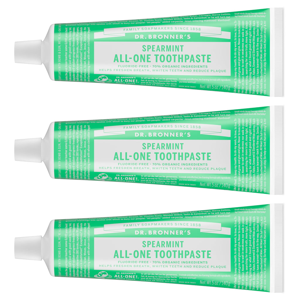 Dr. Bronner’s All-One Toothpaste Spearmint 5 oz 3-Pack – Fluoride-Free