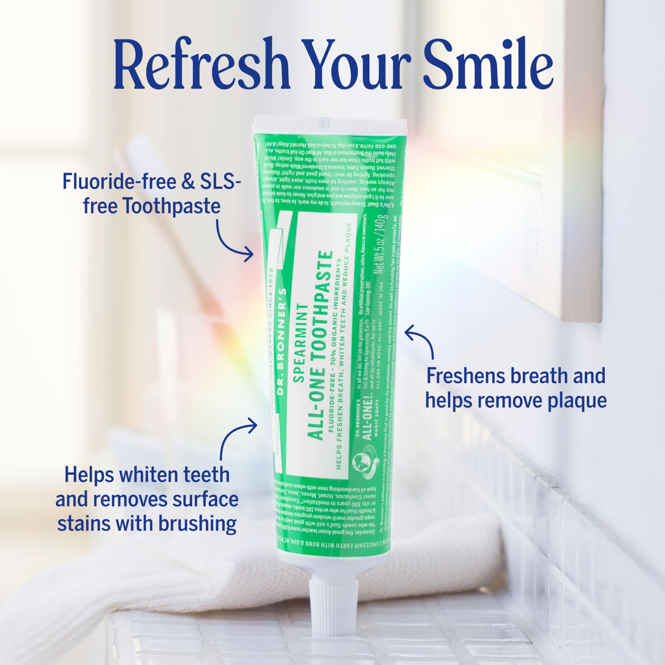 Dr. Bronner’s All-One Toothpaste Spearmint 5 oz 3-Pack – Fluoride-Free