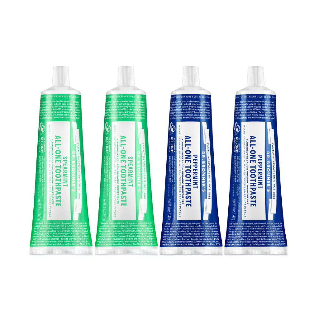 Dr. Bronner’s All-One Toothpaste Variety Pack – Peppermint & Spearmint (70% Organic, Fluoride-Free, Vegan)