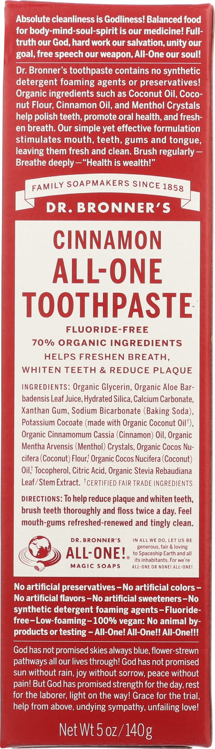 Dr. Bronner's Cinnamon Toothpaste 5 oz (Pack of 1) – Natural Toothpaste
