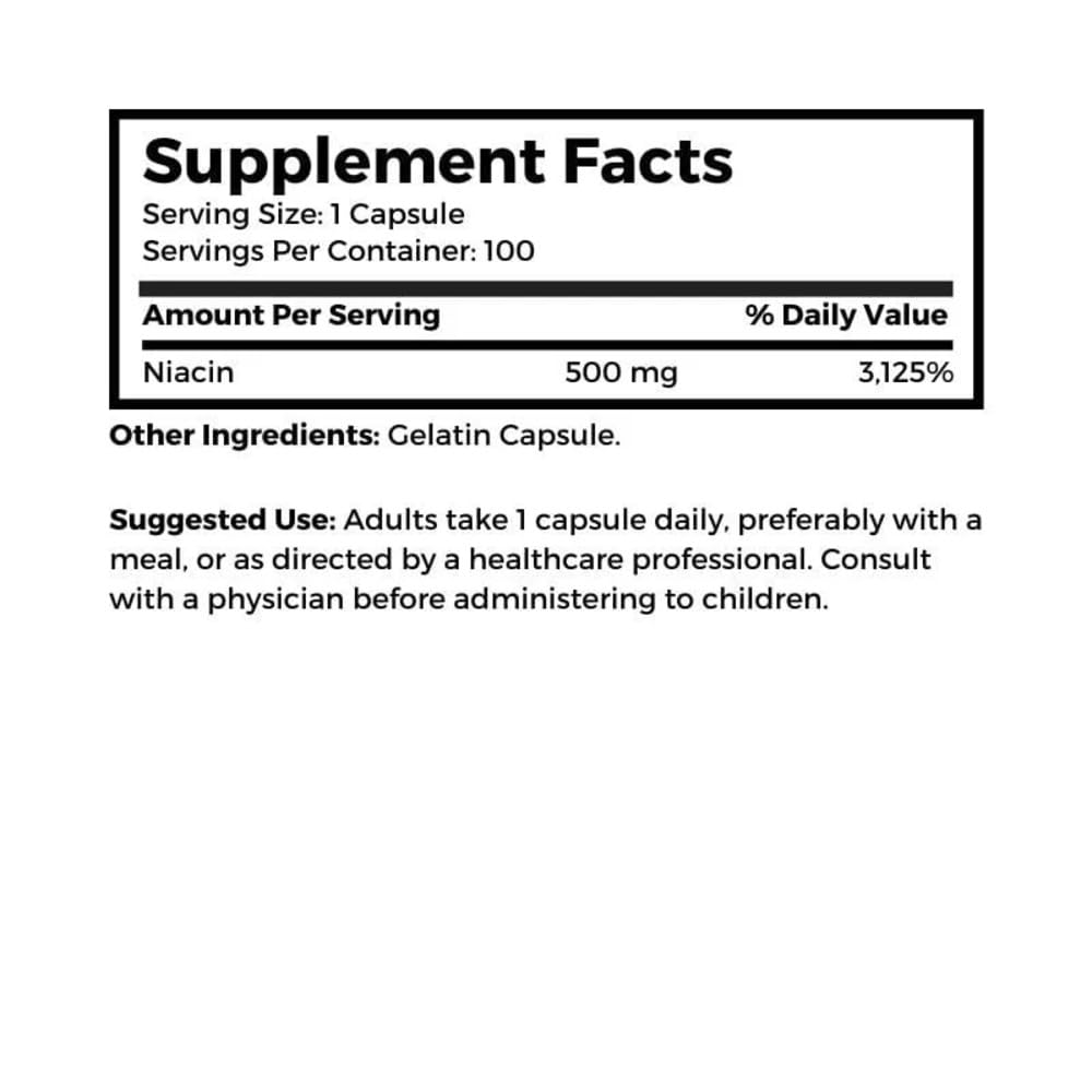 Dr. Clark Niacin 500 (Vitamin B3) Supplement – 500 mg Niacin, 100 Capsules