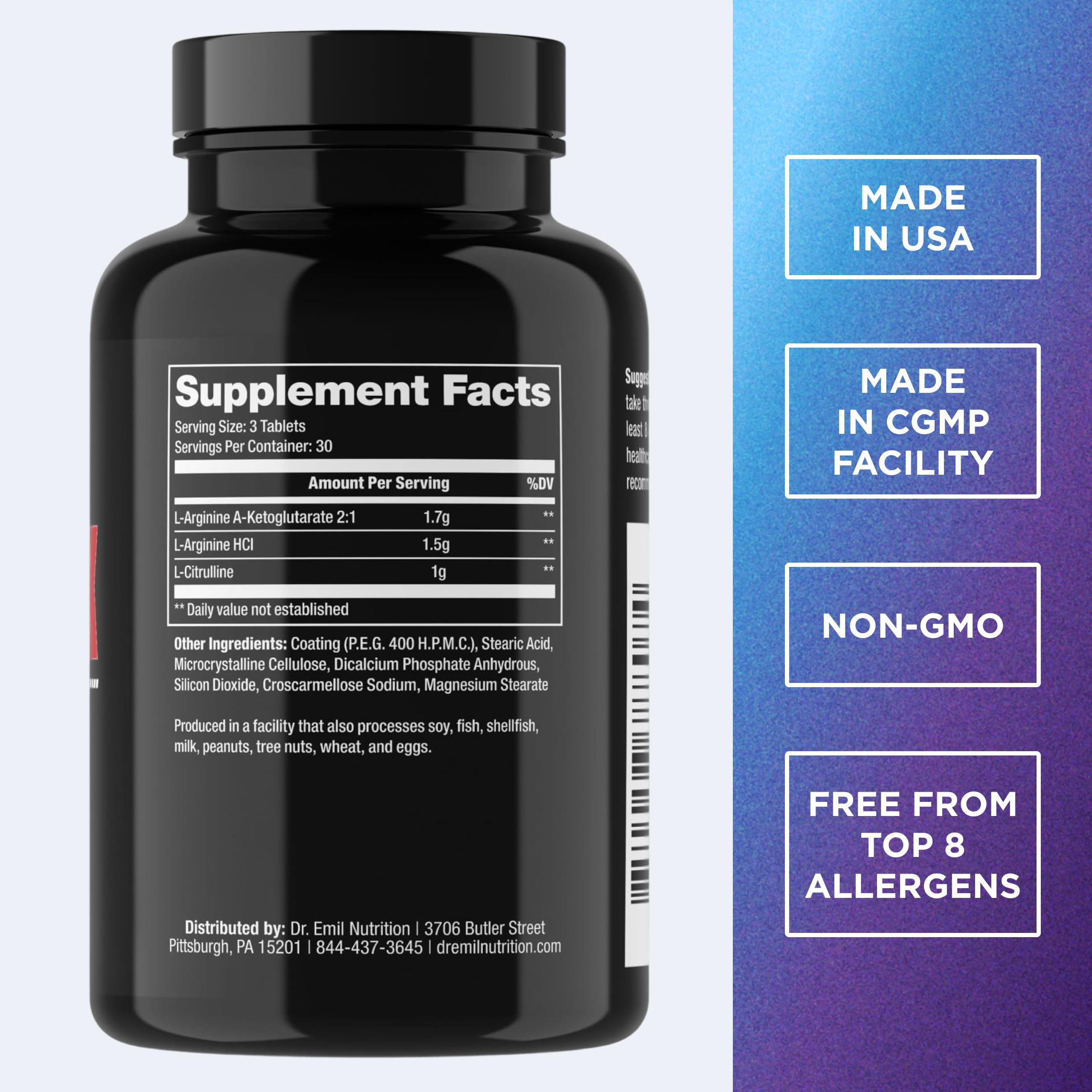 Dr. Emil Elite L Arginine 3150mg + L-Citrulline | Nitric Oxide Booster - 90 Tablets