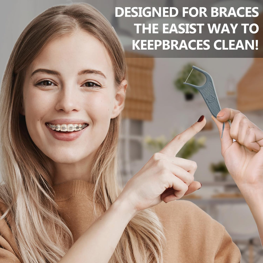 Dr. Emma Orthodontic Flossers for Braces – Mint Flavor, 60 Count/Bag (Gray, 2-Pack)
