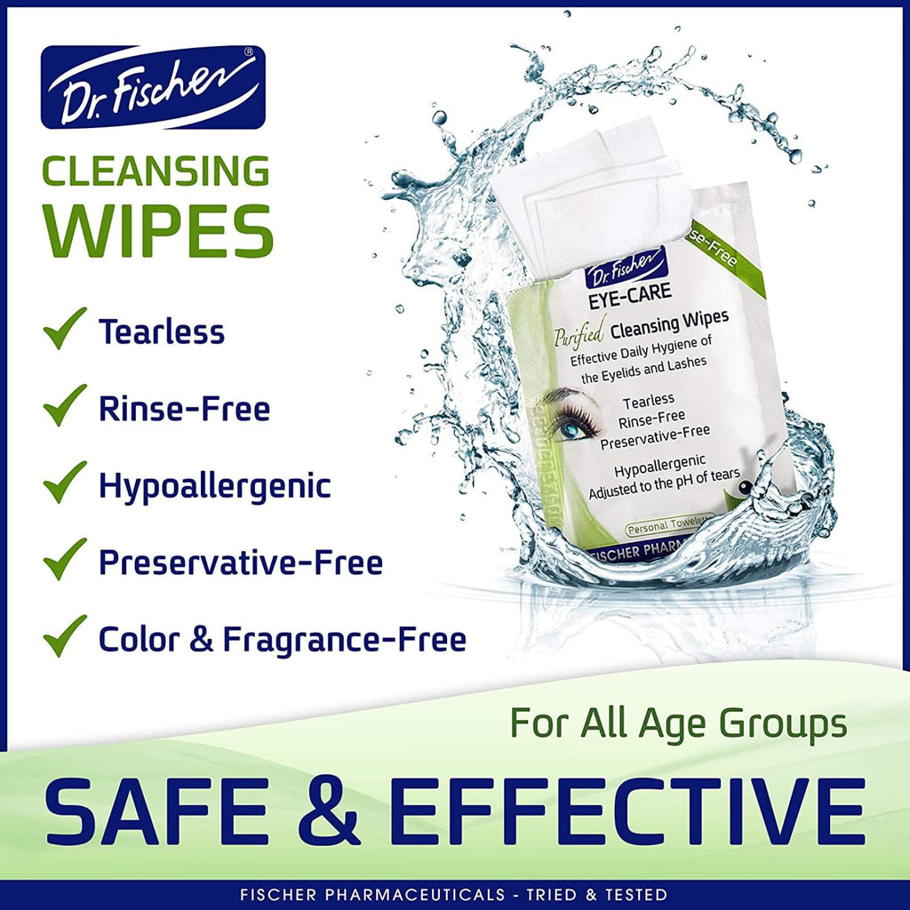 Dr. Fischer Eyelid Wipes – Hypoallergenic, Preservative-Free Eye Cleaning Wipes (Twin Pack)