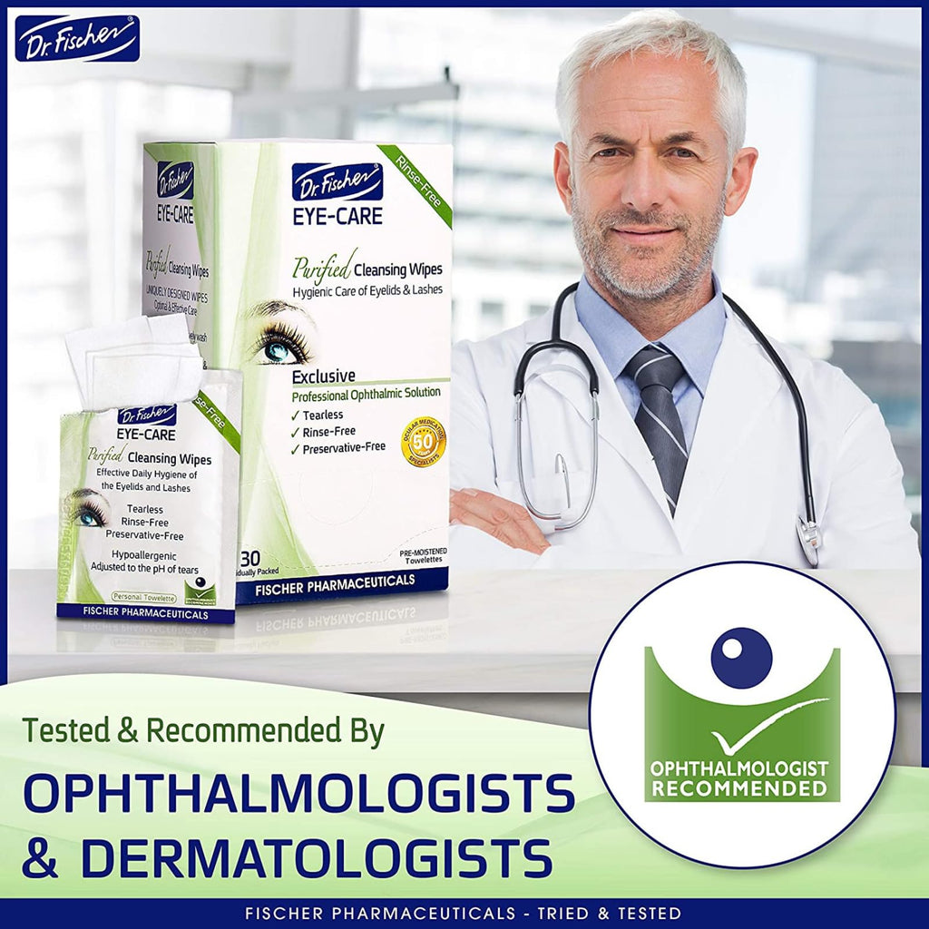 Dr. Fischer Eyelid Wipes – Hypoallergenic, Preservative-Free Eye Cleaning Wipes (Twin Pack)