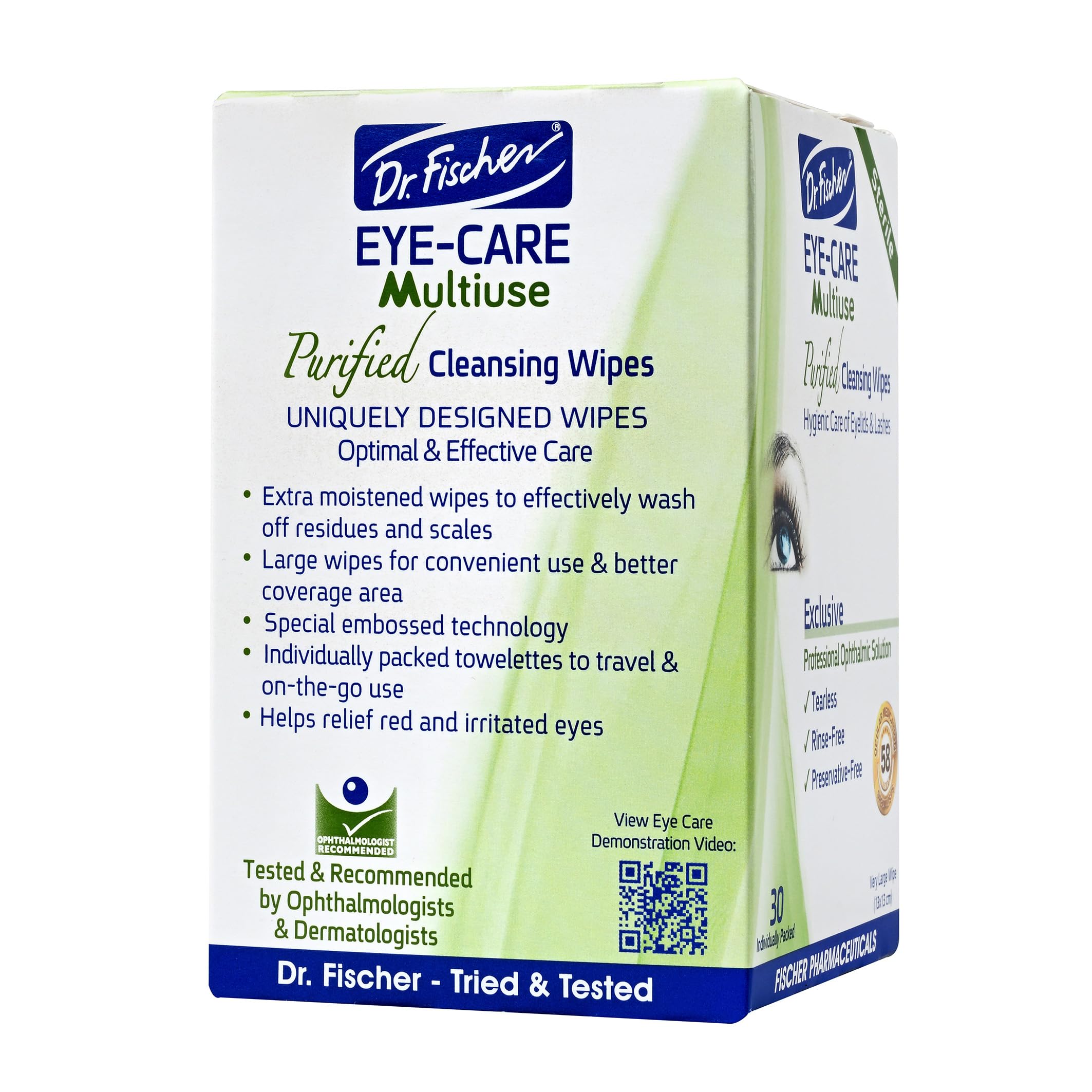 Dr. Fischer Eyelid Wipes – Hypoallergenic, Preservative-Free Eye Cleaning Wipes (Twin Pack)