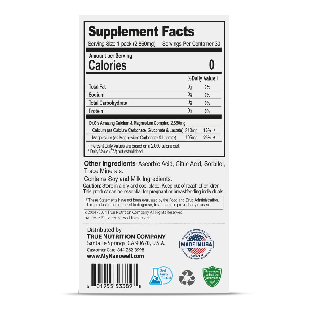 Dr. G's Ionized Cal Mag 2,860mg - Premium Calcium & Magnesium Bone Strength Supplement | 30 Sticks