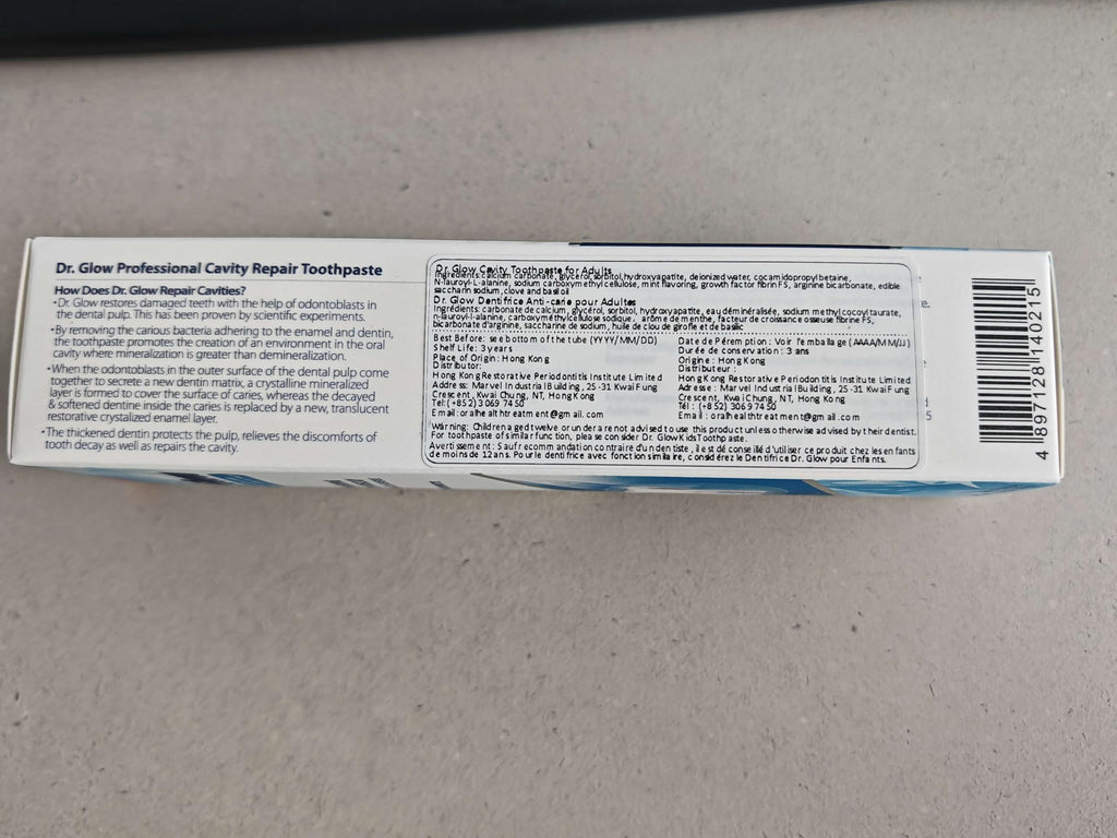 Dr. Glow Adult Cavity Repair Toothpaste – Hydroxyapatite Remineralization, Enamel Repair, 3.52oz x 2