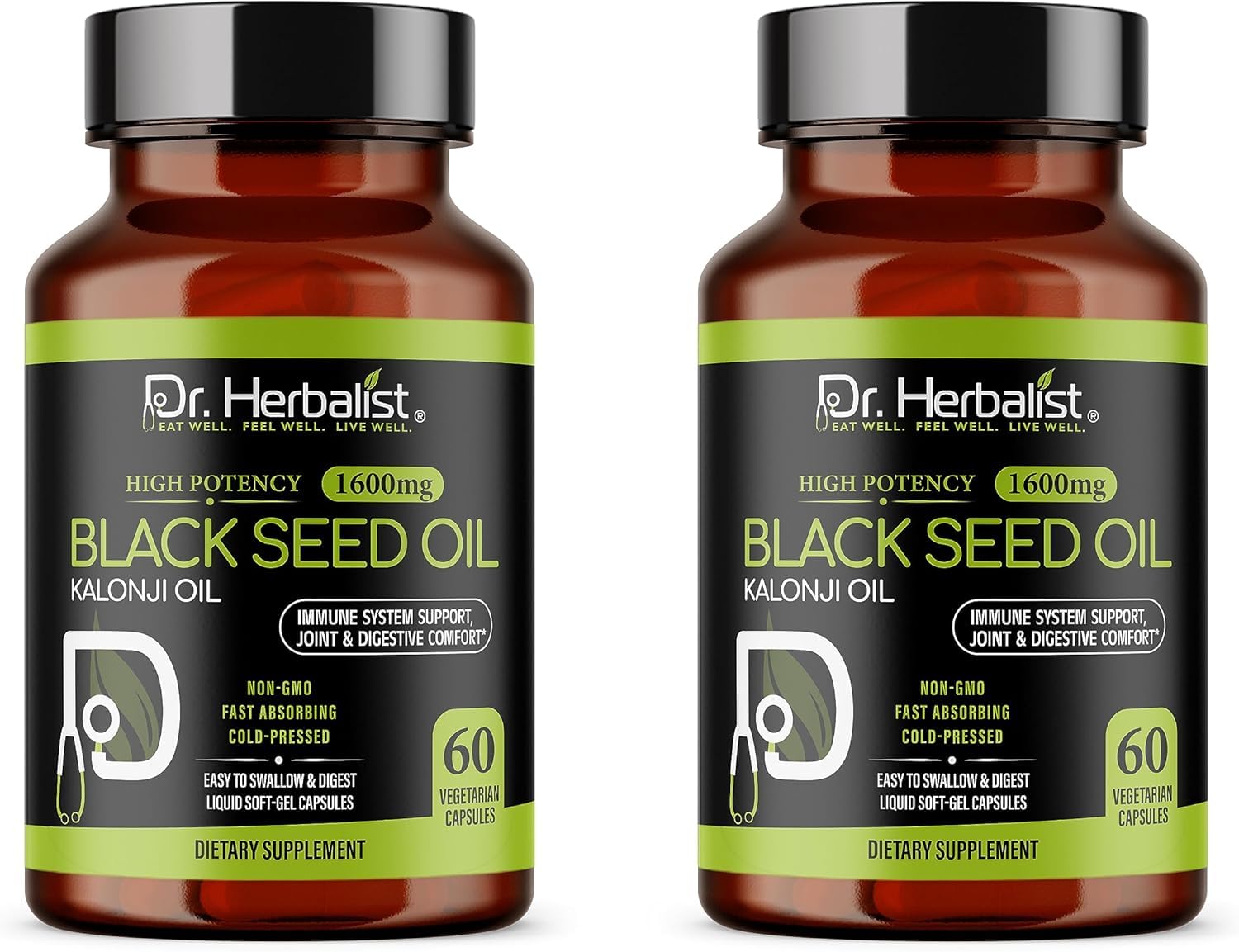 Dr. HERBALIST Black Seed Oil Capsules - 120 Count, 1600mg Per Serving | Organic Cold-Pressed Nigella Sativa