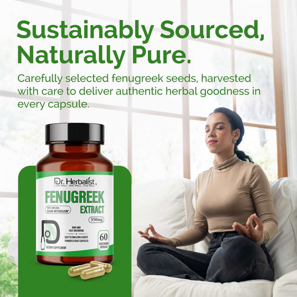 Dr. Herbalist Fenugreek Extract 350mg - 60 Capsules | Non-GMO | Fast-Absorbing | Vegetarian