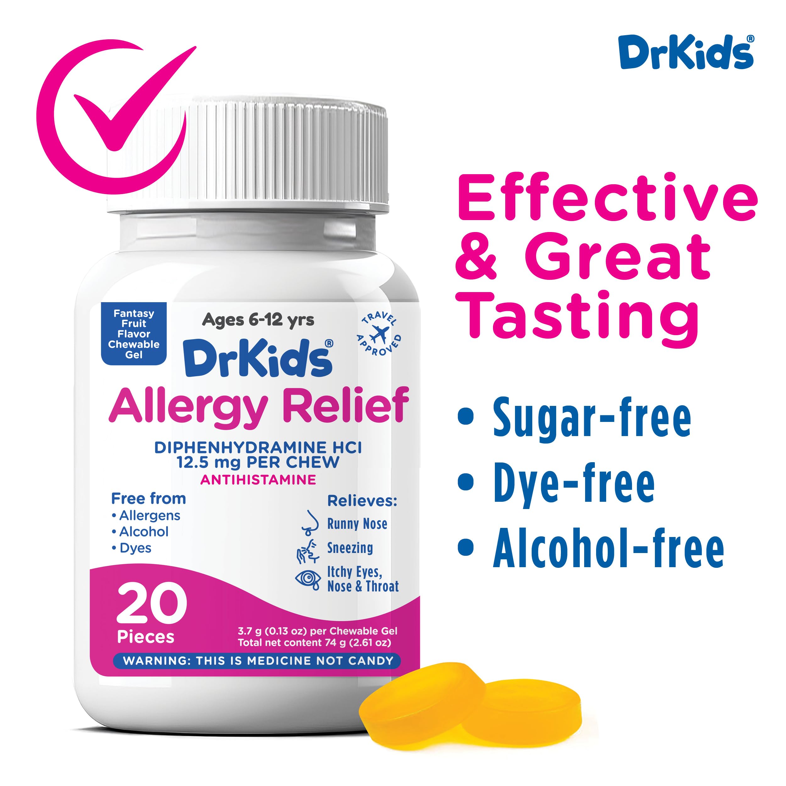 Dr. Kids Children's Allergy Relief Chewables Gels – Fantasy Fruit Flavor, 20 Count