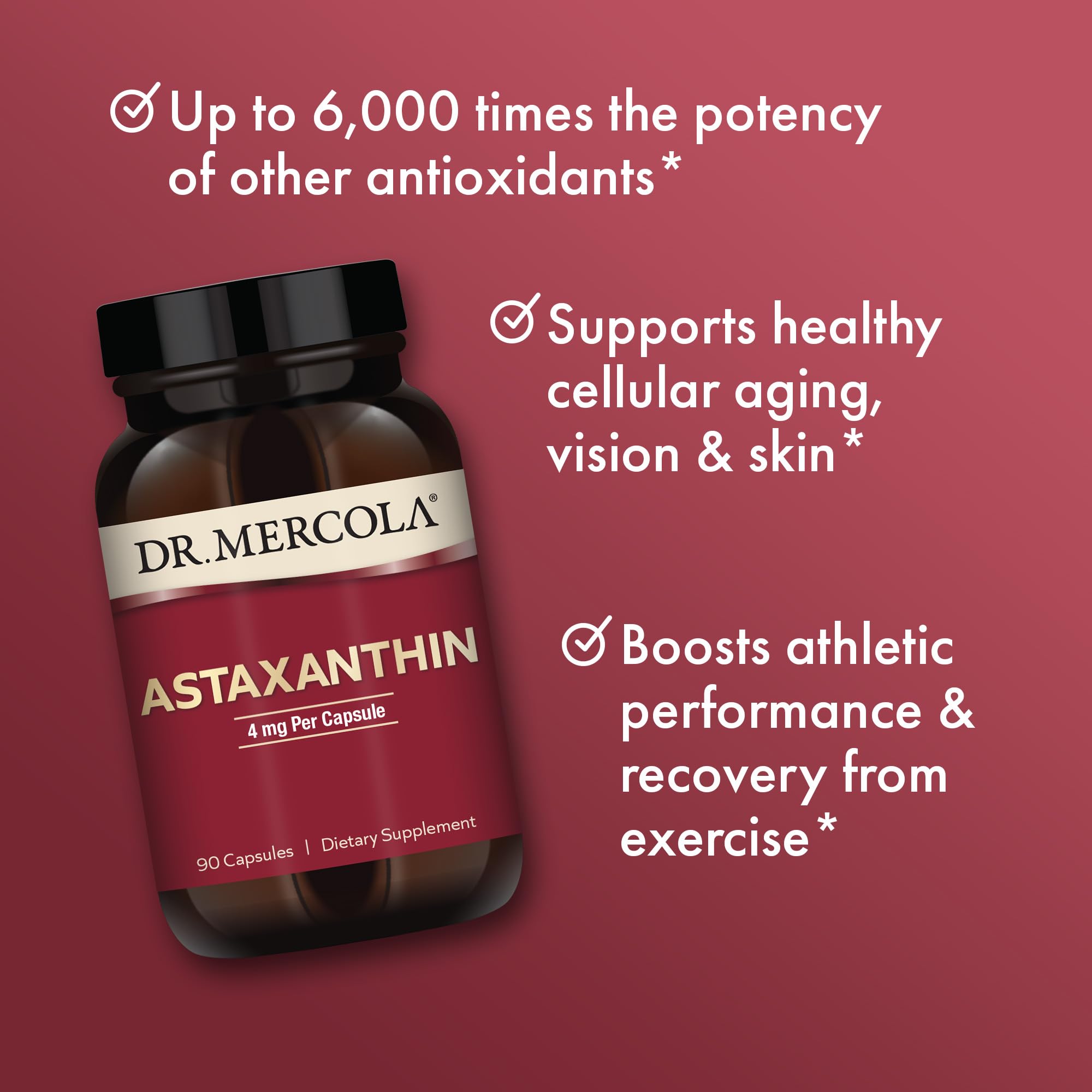 Dr. Mercola Organic Astaxanthin 4 mg - 90 Capsules | Organic Microalgae Extract, Non-GMO