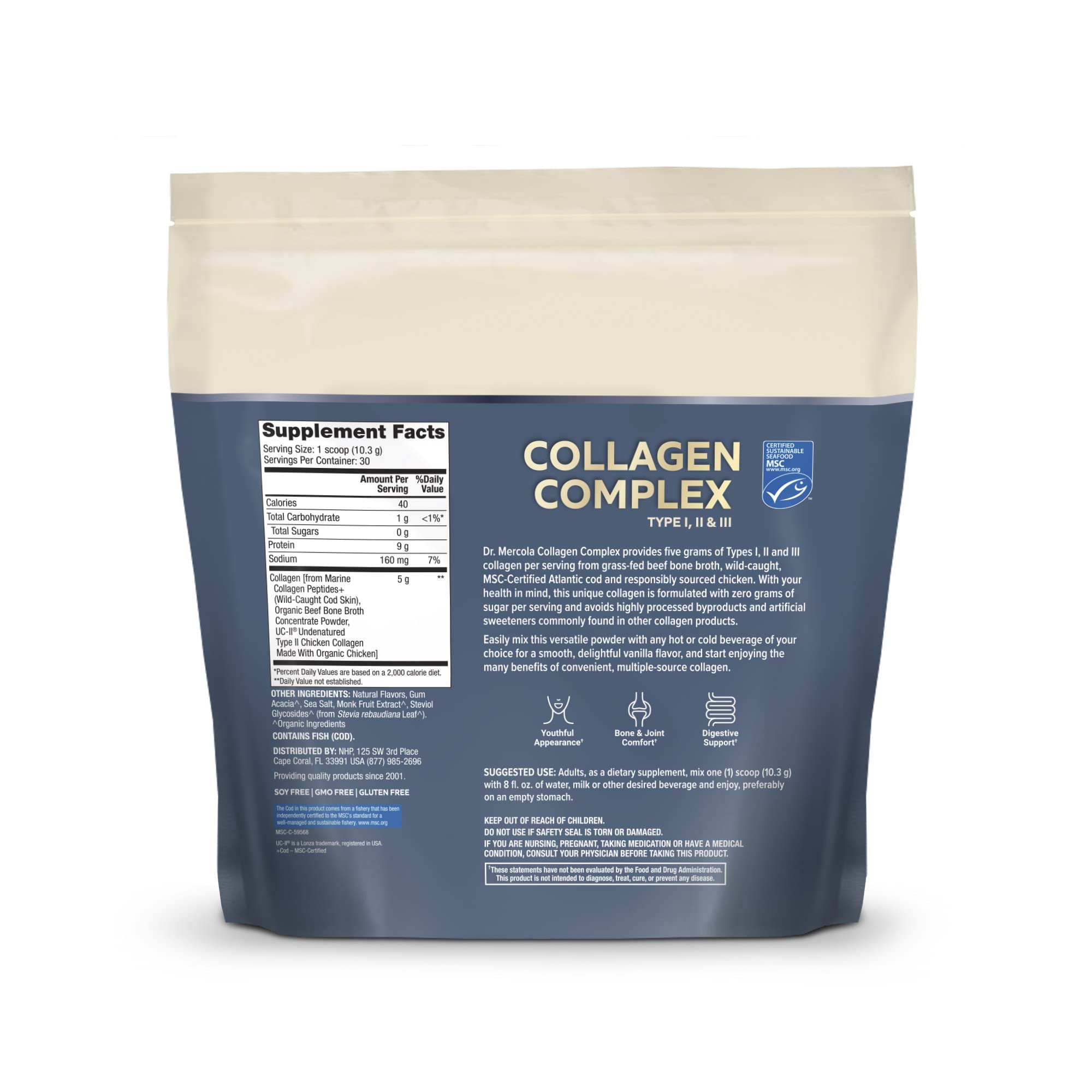 Dr. Mercola Collagen Complex Powder – Supports Skin Elasticity & Tissue Health – Vanilla (10.89 oz) – Non-GMO, Gluten-Free & Soy-Free