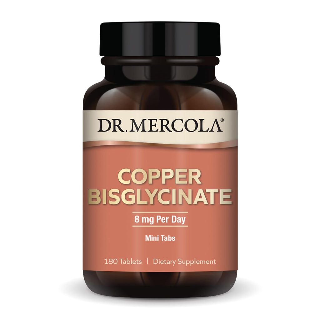 Dr. Mercola Copper Bisglycinate - 90 Servings (180 Tablets) | 8 mg Daily | Non-GMO