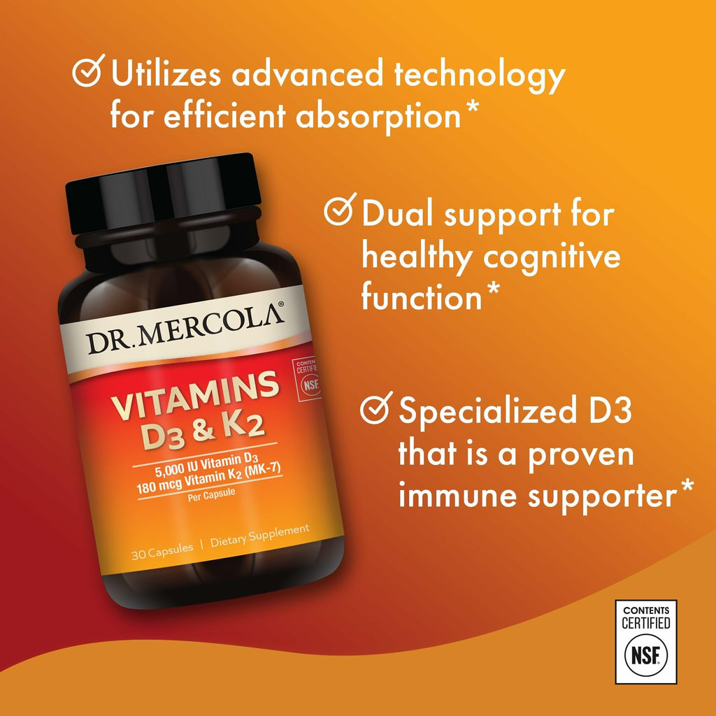 Dr. Mercola D3 & K2 – Immune & Bone Health (GMO-Free)