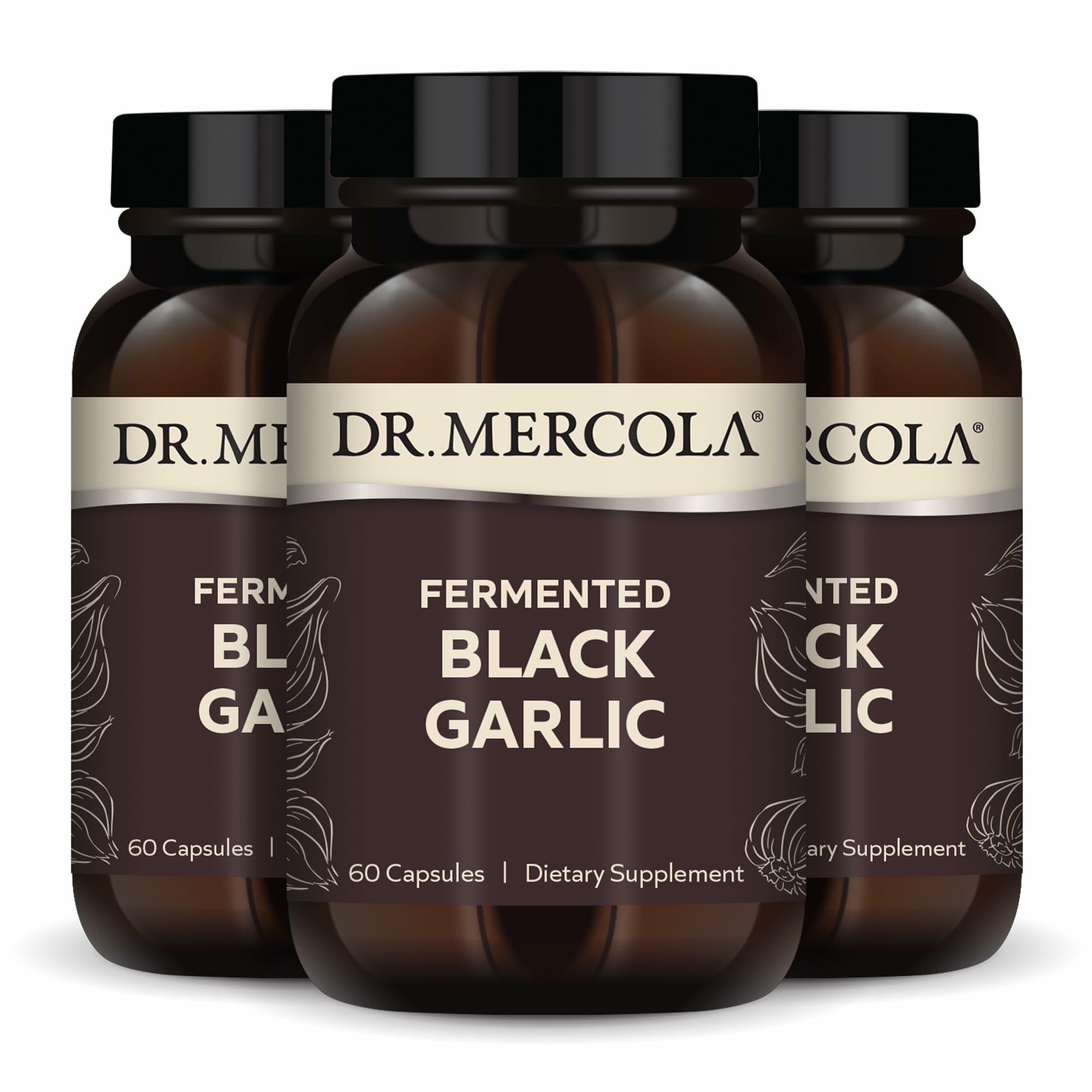 Dr. Mercola Fermented Black Garlic, 90 Servings (180 Capsules) – Immune Support, Non-GMO